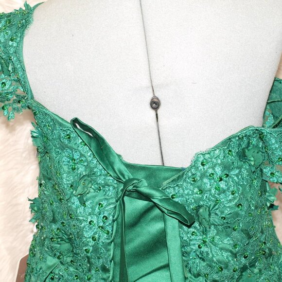 Green Floral Formal GOWN BY STACEES Size 16 NEW Short sleeve - Picture 12 of 13